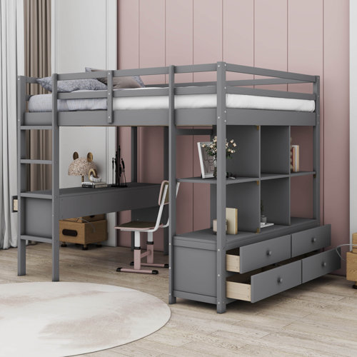 Kids Full Loft Bed With Drawers 